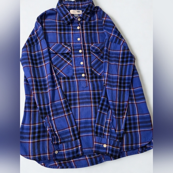 Womens OLD NAVY Blue Multi Plaid Boyfriend Shirt w/6-Button Front Ladies Sz Med - Picture 6 of 6